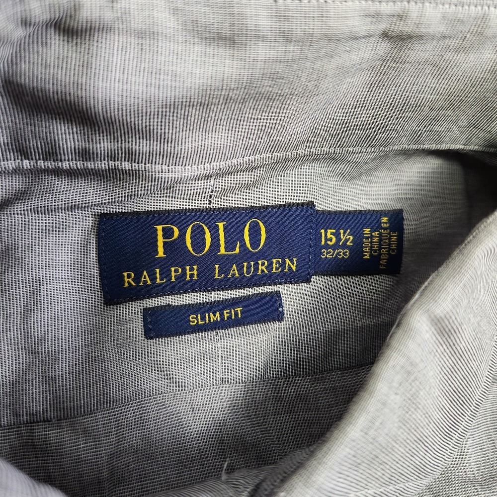 Vintage Polo Ralph Lauren Shirt Men 15.5 Button Down Gray Slim Fit Poplin Cotton - Picture 6 of 8